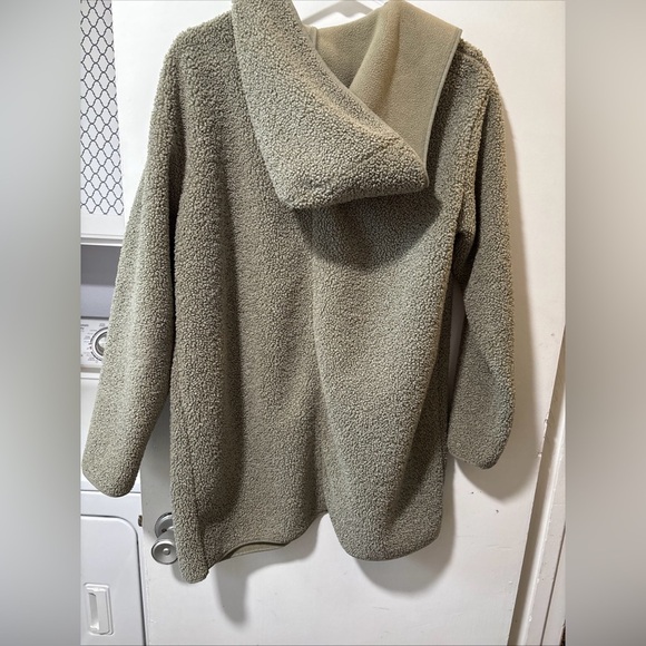 Joie Women’s Hooded Borg Teddy Sherpa Sage Green Coat Hoodie Cardigan Size L XL - Picture 6 of 8